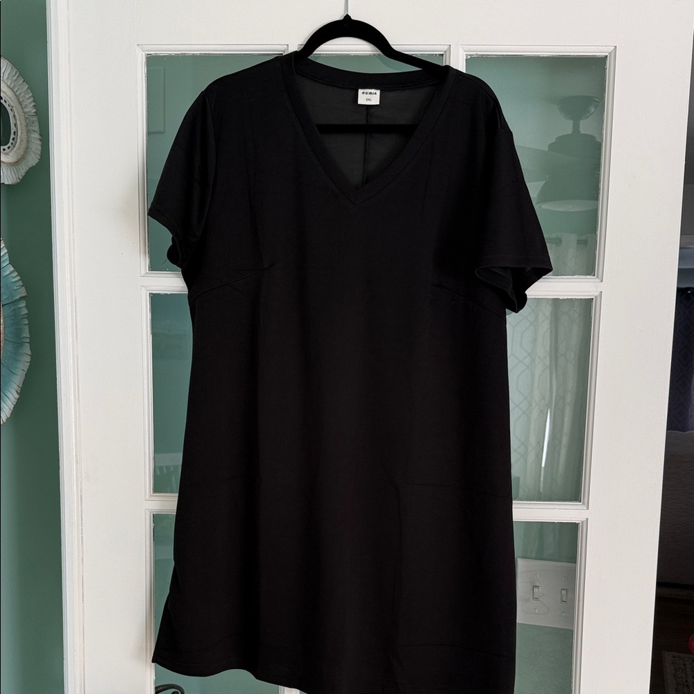 Black V-Neck T-Shirt Dress